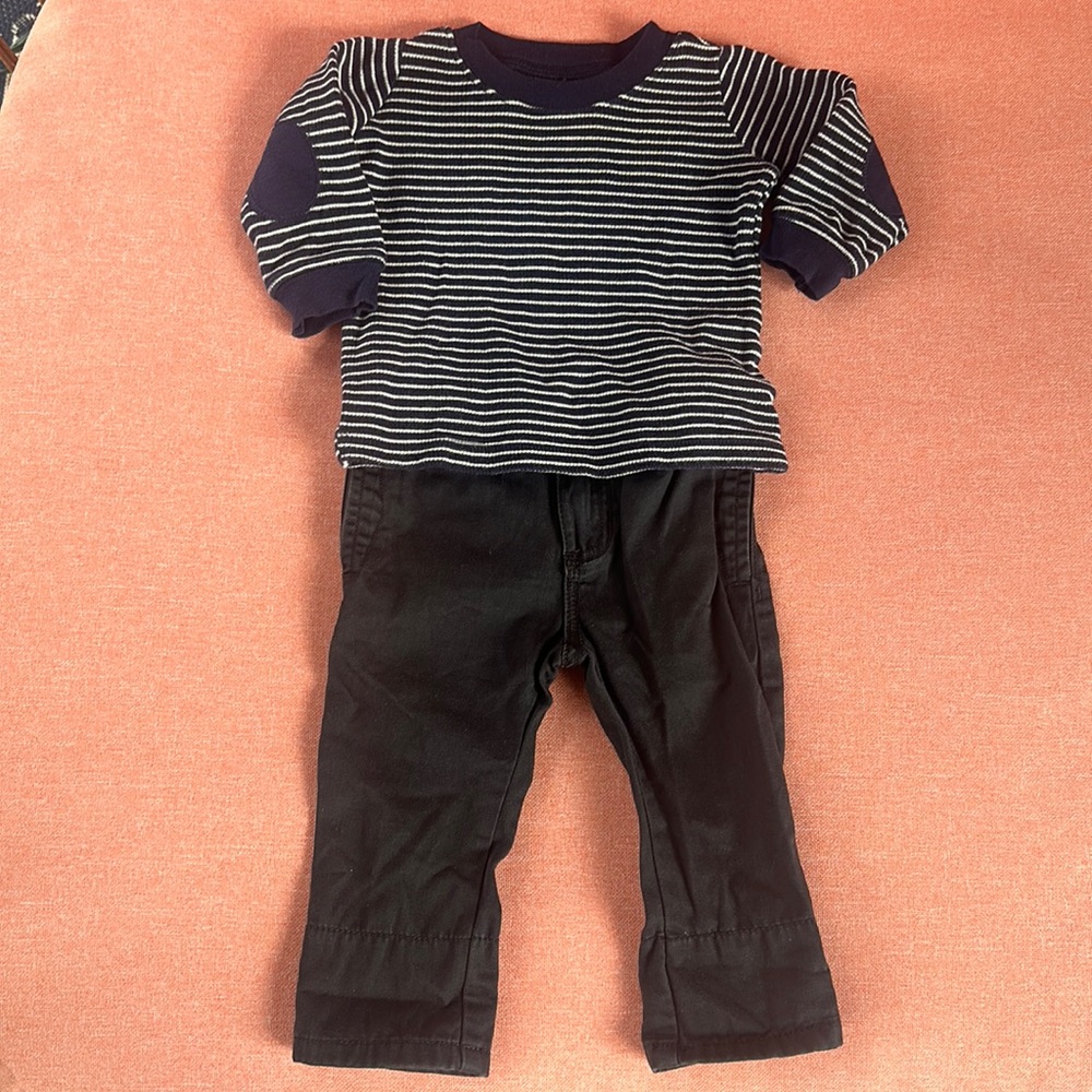 Carter’s baby boy adjustable waist pants and elbow patch striped tee 6 months